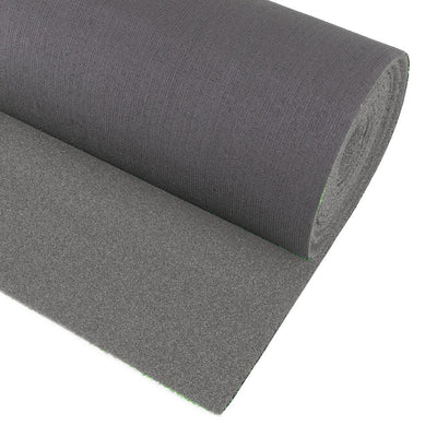 A close-up of the SMAI Grey Sled Turf Track (2m x 20m), partially unrolled to reveal its smooth, even surface and flexible material—perfect for gym flooring or commercial use.