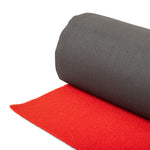 A close-up of the SMAI Red Gym Turf Sled Track (2m x 12m) shows the partially unrolled mat with a textured bright red underside and smooth dark gray top, set against a white background.