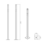 This technical drawing showcases the SMAI Commercial Boxing Bag Stand, which includes two side views and an isometric view. The vertical metal post is designed specifically for commercial use with a height of 2510 mm and a sturdy 248 mm square base plate, making it ideal for supporting heavy-duty free-standing boxing bags.