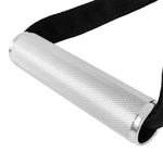 A close-up of the SMAI Single Nylon Strap Handle for Cable Pulley System, featuring a textured metal grip attached to a durable black nylon strap, ideal for functional trainer exercise equipment.