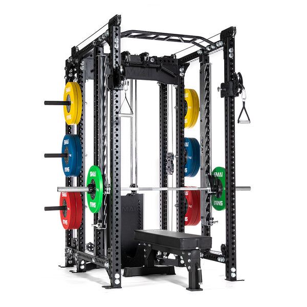 Power Rack with functional trainer integrated dual stack Photo with Bumpers