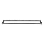 The SMAI Vanta Series Bumper Plate Toaster Storage Shelf is a black, rectangular metal rack mount panel with evenly spaced square openings, ideal for organizing equipment in server or network racks.