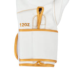 ProGuard White Boxing Glove Close up detail of cuff palm side up