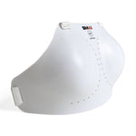 The SMAI WKF Approved Female Breast Guard Insert is a white, contoured protector with shoulder straps and ventilation holes, designed for sports or martial arts. Ideal for women, the "SMAI" branding is visible on the upper front.