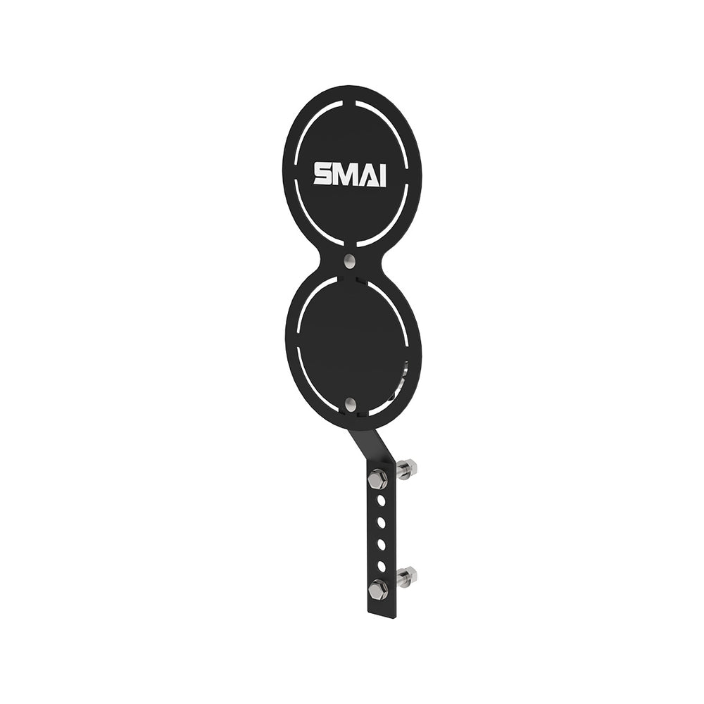 SMAI Double Wall Ball Target - Vanta Series: Features two circular metal plates, one above the other, with "SMAI" on the top plate. Secures to racks via bracket and bolts. PRE-ORDER now for late March delivery.