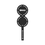 The SMAI Double Wall Ball Target from the Vanta Series features a black vertical metal design with two circular plates joined by a central bar, "SMAI" on the top plate, and four adjustment holes for power rack attachment. Pre-order for late March.