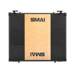 The SMAI Weight Lifting Platform - Black features a rectangular design with a wooden center panel displaying the "SMAI" logo at both ends and black rubber sides. Seen from above, it's perfect for barbell weight training sessions.