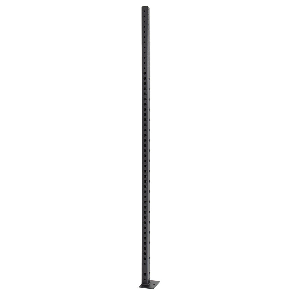 The X-Frame - Upright by No Sync To Channel Engine is a striking piece, featuring a black metal rack post with evenly spaced holes along its length, mounted on a flat rectangular base.