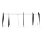 The SMAI Rig - 6 Squat Cells - X-Frame is a large modular calisthenics structure featuring multiple tall parallel bars and vertical poles for exercise routines, displayed against a plain white background.