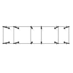 The Rig - 6 Squat Cells - X-Frame by SMAI, featuring a durable steel tubing construction in black with multiple brackets, is mounted against a white background. This modular setup offers a versatile solution for storage or display, perfect for commercial equipment. Its minimalist design conveys a modern aesthetic.