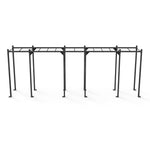 The Rig - 6 Squat Cells with Monkey - X-Frame by No Sync To Channel Engine is a black, modular pull-up rig made from steel tubing. It features vertical posts connected by horizontal bars, making it perfect for exercises like pull-ups and muscle-ups. This commercial-grade equipment is ideal for gym or outdoor fitness setups.