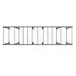 A top view of the Rig - 6 Squat Cells with Monkey - X-Frame by No Sync To Channel Engine, featuring a black metal modular structure with multiple holders in a grid pattern against a white background, highlighting its versatile design that is often favored in commercial equipment settings.