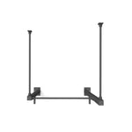 The Wall Mounted Rig - 1 Squat Cell with Bridge - X-Frame by No Sync To Channel Engine is a black, ceiling-mounted pull-up bar with a modular design featuring adjustable length and support arms. Made from durable steel tubing, it provides a sturdy structure for exercises. The product is shown against a plain white background and is ideal for both commercial equipment needs and home use.