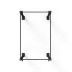 Top view of a minimalist, black-framed Rig - 2 Squats Cells - X-Frame crafted from high-gauge steel tubing with a glass surface. The clean lines and modern design echo the sleek elegance reminiscent of No Sync To Channel Engine's commercial gym equipment, set against a pristine white background.