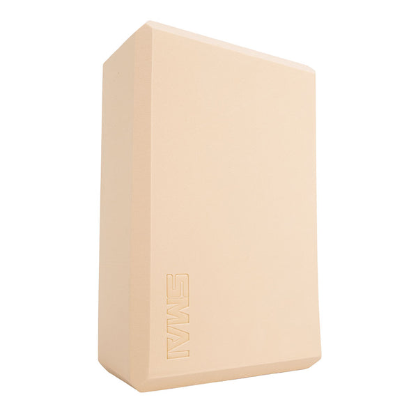The SMAI Yoga Block - Camel is a high-density, rectangular beige foam block with beveled edges and "SWAN" embossed on one side—an essential yoga accessory.