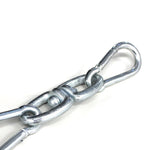 Close-up of the SMAI Punch Bag Swivel with a Duo Clip hook, featuring silver metal chain with linked oval rings on a white background, perfect for ensuring secure attachment.