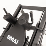High-angle view of an SMAI Light Commercial Leg Press/Hack Squat Combo featuring padded shoulder rests and handles.