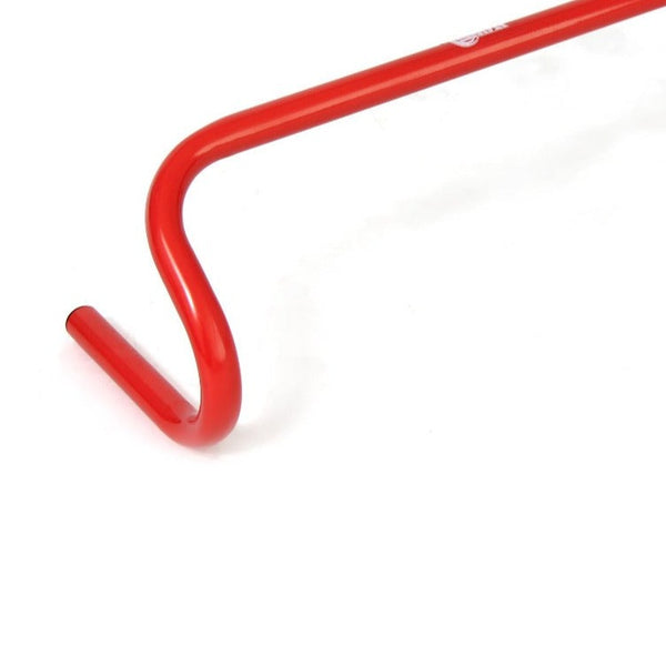 Displayed against a white background, the Steel Agility Hurdle - 15cm Red by Sale Item is an L-shaped metal bar with a smooth, curved design. It features a long straight section that bends sharply at one end, making it perfect for enhancing speed and coordination.