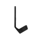 The SMAI Fixed Barbell Rack - Spare J-Hook Replacement Part is a black L-shaped bracket with a rectangular base and circular indentations along the vertical arm, isolated on a white background. Essential for any barbell rack setup.