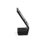 A black, L-shaped bracket with holes, seen side-on. This durable polyurethane piece by SMAI has a rectangular base and perpendicular arm for mounting or support, ideal as a Fixed Barbell Rack - Spare J-Hook Replacement Part against a plain white background.