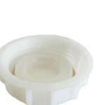 Introducing the Punch Master - Base Cap (Spare Part) by SMAI: This white, round plastic cap features concentric ridges and a slightly raised outer rim, with a glossy finish that beautifully reflects light. It's showcased on a plain white background and pairs perfectly with any standing punching bag from the Punch Master Series.