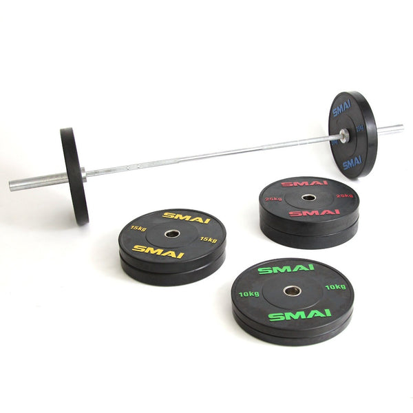 160kg Classic Lifter's Package including 20kg Barbell Weight Set 20kg Bumpers on Barbell