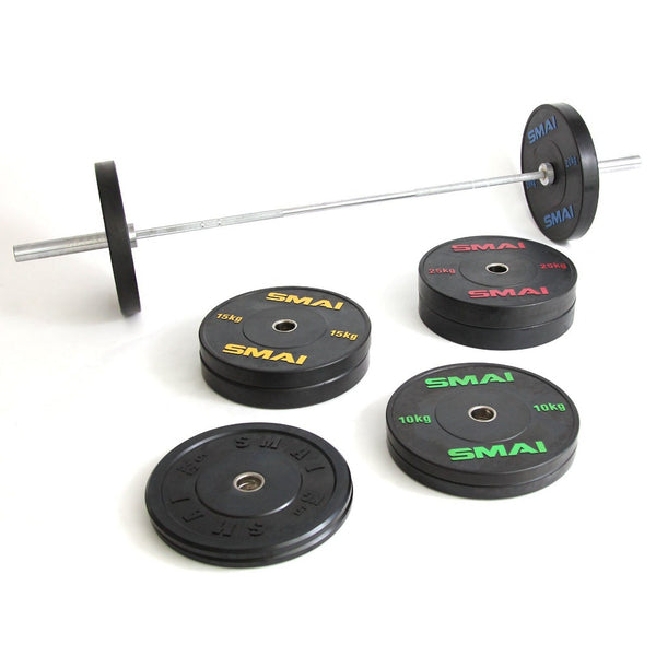 170kg Classic Lifter's Package including 20kg Barbell Weight Set 20kg Bumpers on Barbell