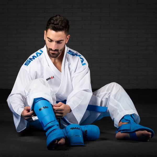 KARATE SHIN INSTEP GUARD - WKF APPROVED Blue worn by Angelo Crescenzo