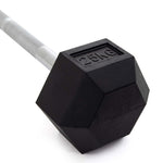 Fixed Barbell Rubber Hex 25kg close up