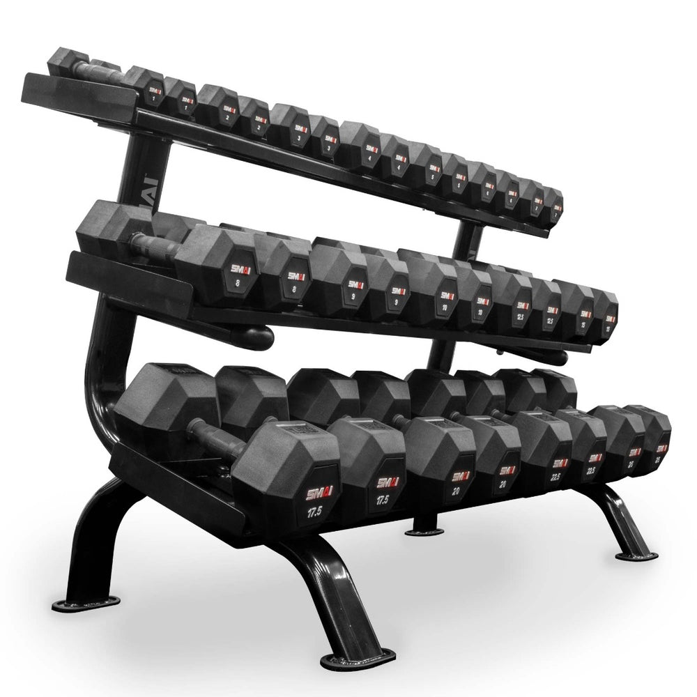Rubber Hex Dumbbell Set 1kg-25kg (Pair) with Storage Rack