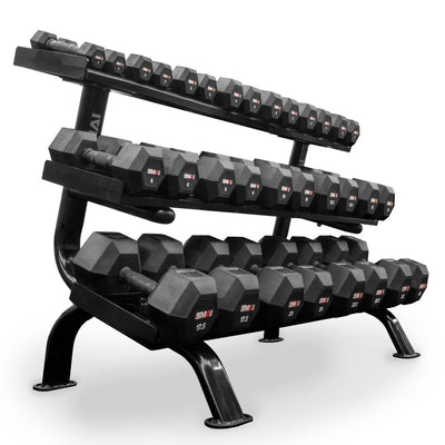 Rubber Hex Dumbbell Set 1kg-25kg (Pair) with Storage Rack