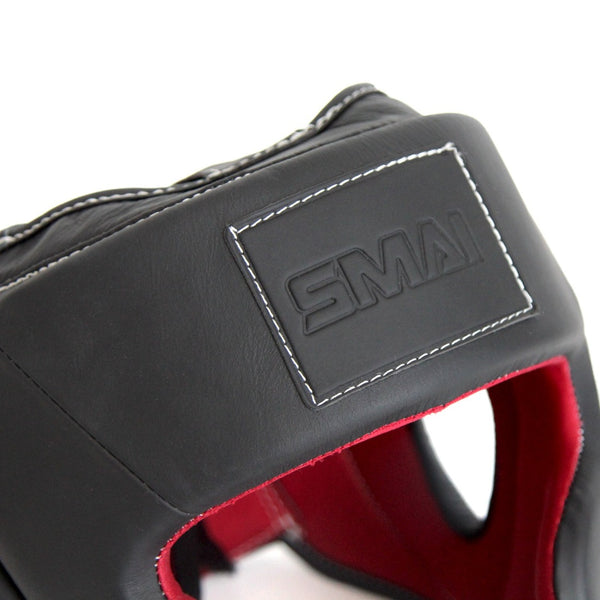 Elite85 Boxing Headgear Front Close up of SMAI Logo