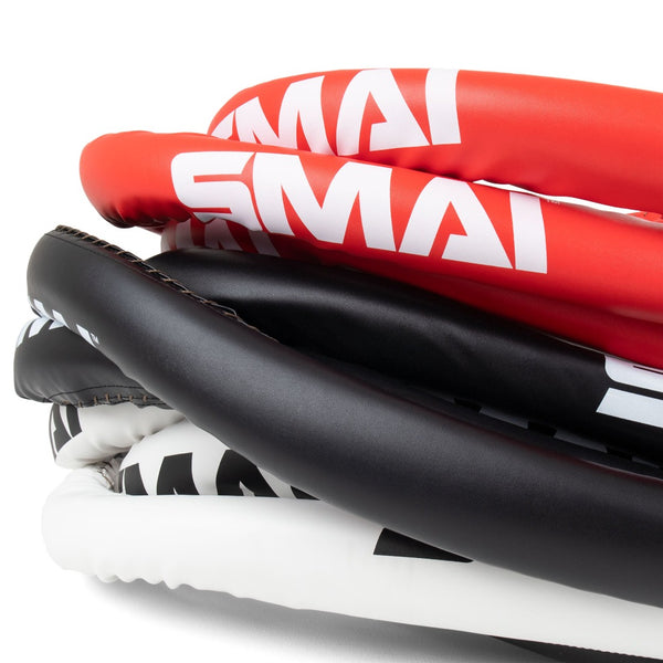 Close up of 6-metre tightly coiled red, black and white boxing ropes  2