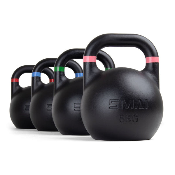 Competition Steel Kettlebell Black in a row