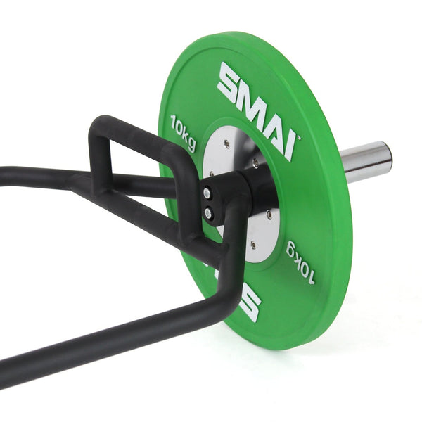 SMAI Compact Trap Barbell with 10kg Plate close up
