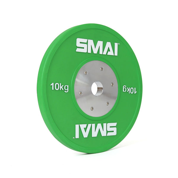 Green Competition Bumper Plate 10kg (PAIR) Side view