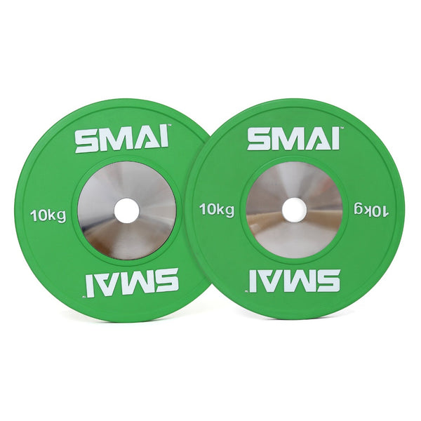 Green Competition Bumper Plate 10kg (PAIR) Front View