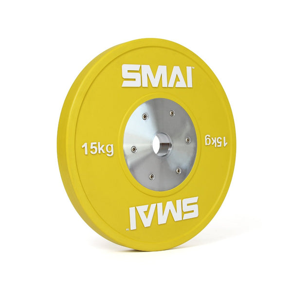 Yellow Competition 15kg bumper plate (pair) Side View