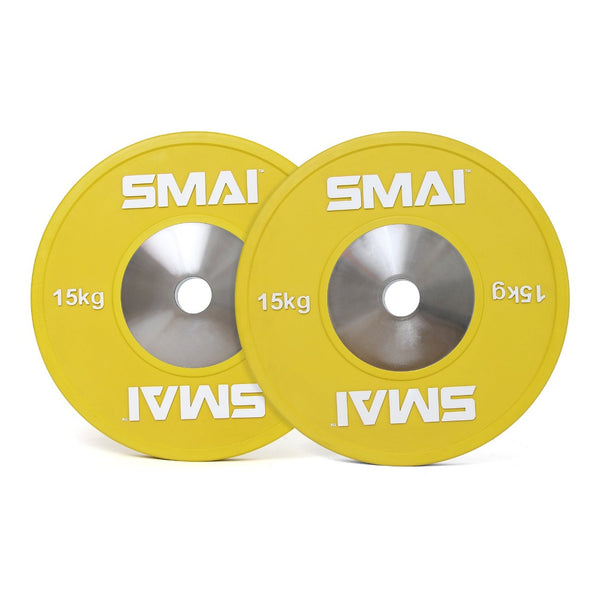 Yellow Competition 15kg bumper plate (pair) Front View