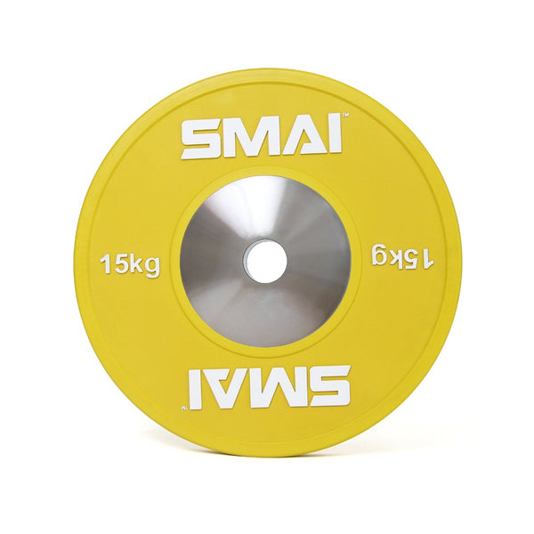 Yellow Competition 15kg bumper plate Front View Single