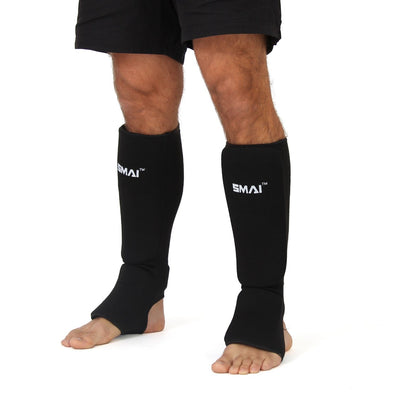 Shin Instep - Elastic Black Front View on feet