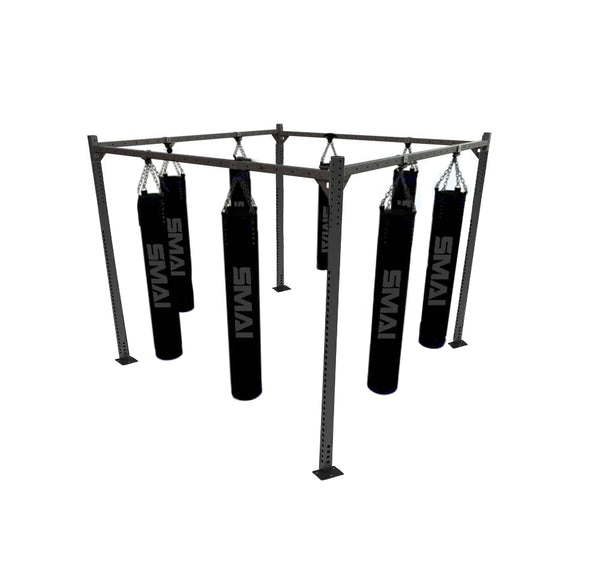 8 Station Boxing Bag Rack Pack top view with boxing bags