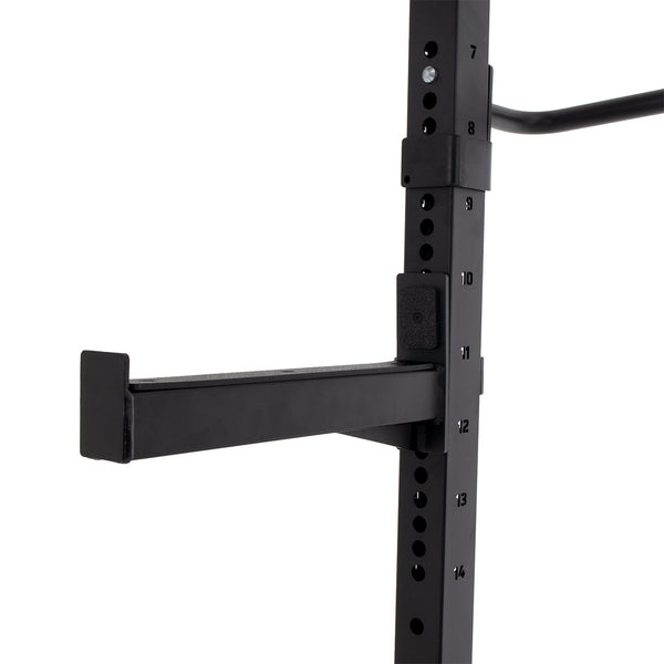 Squat Rack with Accessories Close up of spotting arm