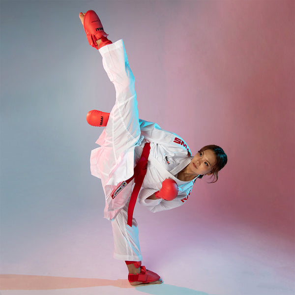Junna Tsukii wearing SMAI WKF Karate Uniform - 6oz Premium Kumite Gi - Inazuma
