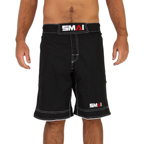 MMA Shorts - Black Front View on Man