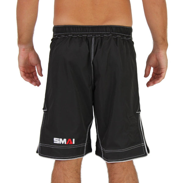 MMA Shorts - Black Back View on man