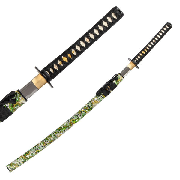 Katana - Medium Carbon Emerald Dragon Flat Lay