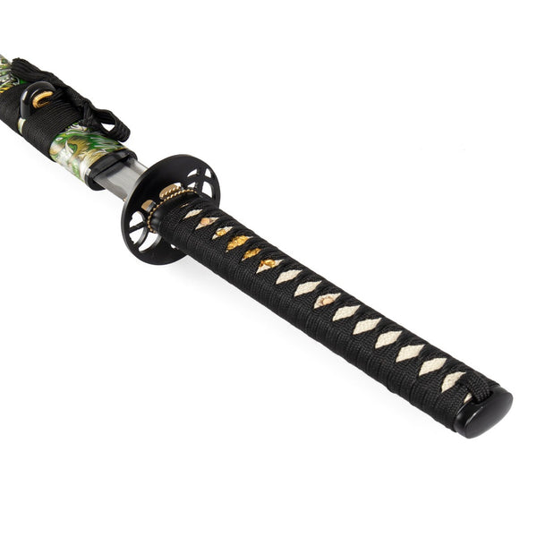 Katana - Medium Carbon Emerald Dragon Close up of Handle 2