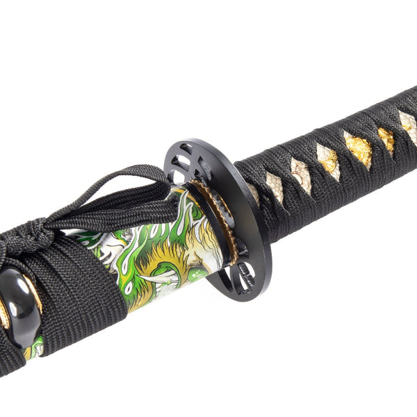 Katana - Medium Carbon Emerald Dragon Close up of Handle 4