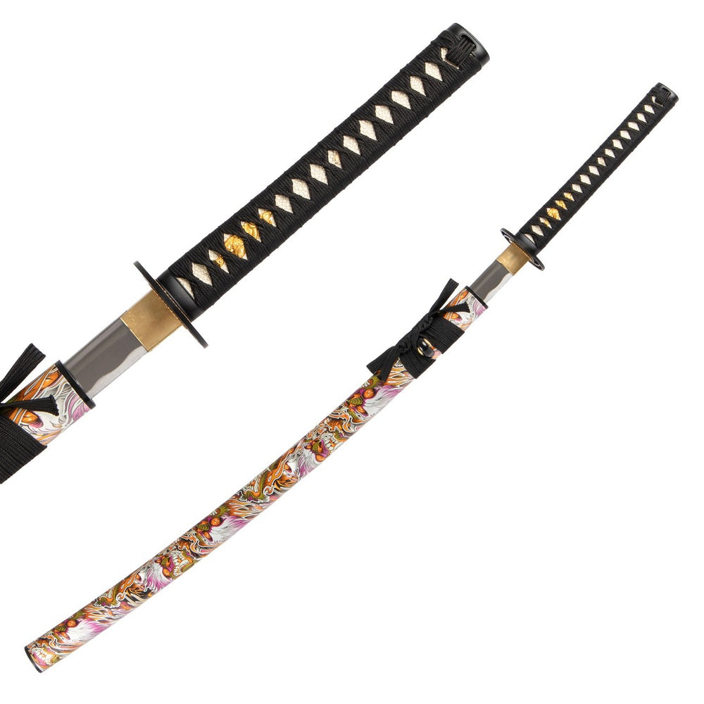 Katana - Medium Carbon Sakura Dragon Flat Lay